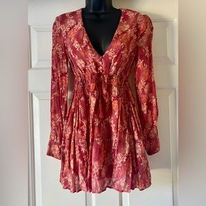 Free People Floral Orange Long Sleeved Dress, XS
